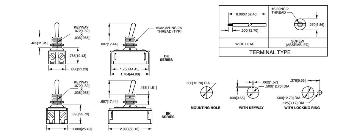 Mechanical Drawing - Carling Technologies DK / EK Series Toggle Switches Mechanical Drawing - Carling Technologies DK / EK Series Toggle Switches